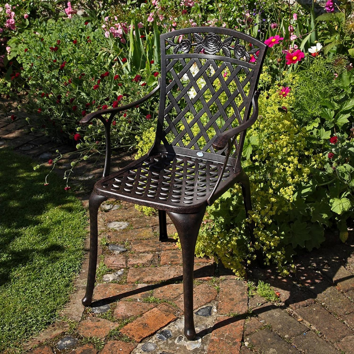 Lazy Susan - Flora Round 4 Seater Cast Aluminium Garden Set - Antique Bronze (Rose chairs)