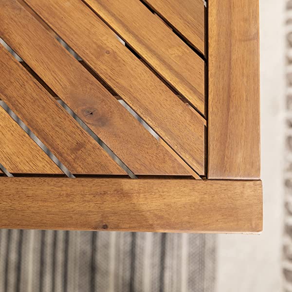 Walker Edison 5 Person Outdoor Wood Chevron Patio Furniture Dining Set Table Chairs Bench All Weather Backyard Conversation Garden Poolside Balcony, 4 Piece, Brown Brown 4 Piece Dining Set