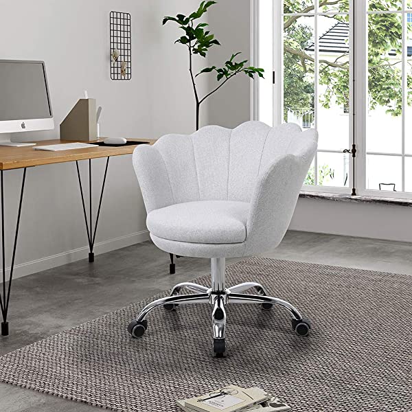 MTFY Modern Home Office Swivel Chair, Shell Desk Chair with Adjustable Height, Upholstered Ergonomic Computer Desk Chair Leisure Task Chair Accent Armchair for Office, Living Room,Bedroom (Beige)