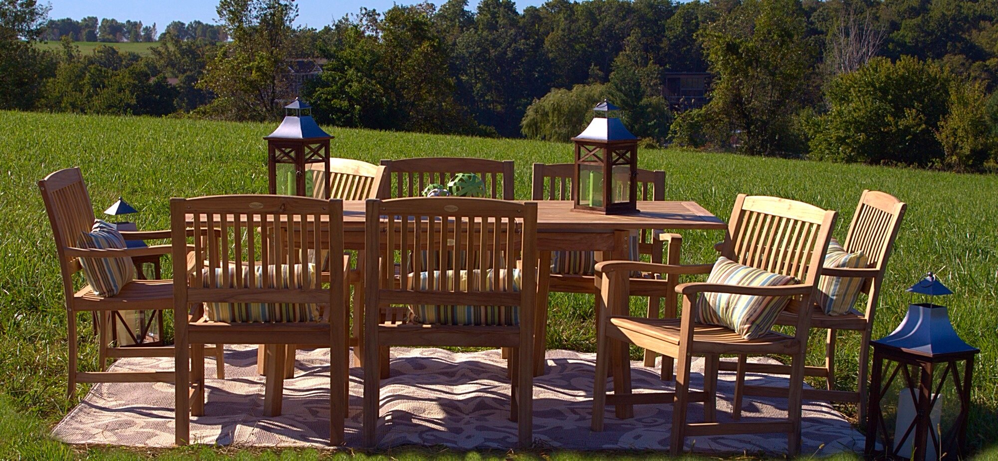 【Furniture】9 Piece Teak Patio Dining Set, 8 Grade A Teak Dining Chairs & 1 Extendable Dining Table