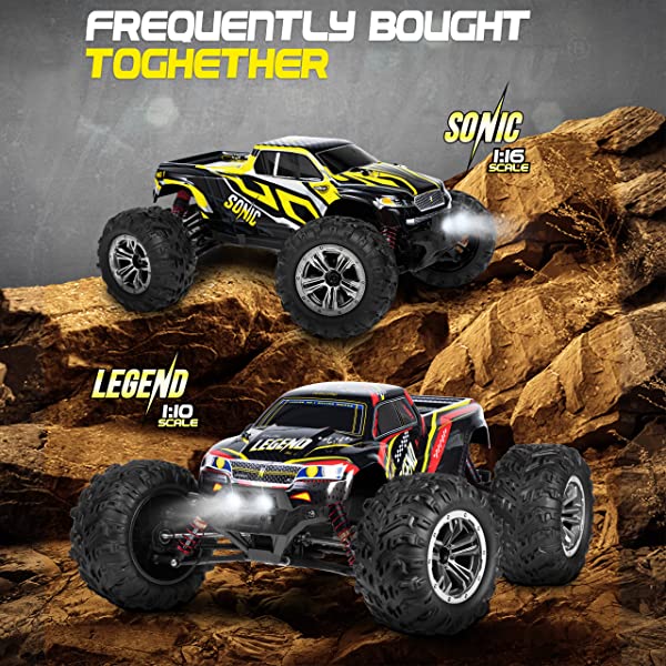 1:10 Scale Large RC Cars 50+ kmh Speed - Boys Remote Control Car 4x4 Off Road Monster Truck Electric - Hobby Grade Waterproof Toys Trucks for Kids and Adults - 2 Batteries + Connector for 40+ Min Play Black - Red 1:10 Scale 31 mph