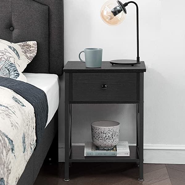 VECELO Modern Versatile Nightstands X-Design Side End Table Night Stand Storage Shelf with Bin Drawer for Living Room Bedroom, Brown+Black Brown+black Modern