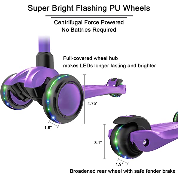Allek Kick Scooter B03, Lean 'N Glide 3-Wheeled Push Scooter with Extra Wide PU Light-Up Wheels, Any Height Adjustable Handlebar and Strong Thick Deck for Children from 3-12yrs (Rose Pink)