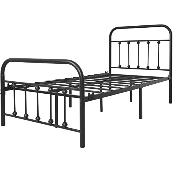Black Metal Bed Frame Full Size with Headboard and Footboard Single Platform Mattress Base,Metal Tube and Iron-Art Bed（Full,Black） Full Black