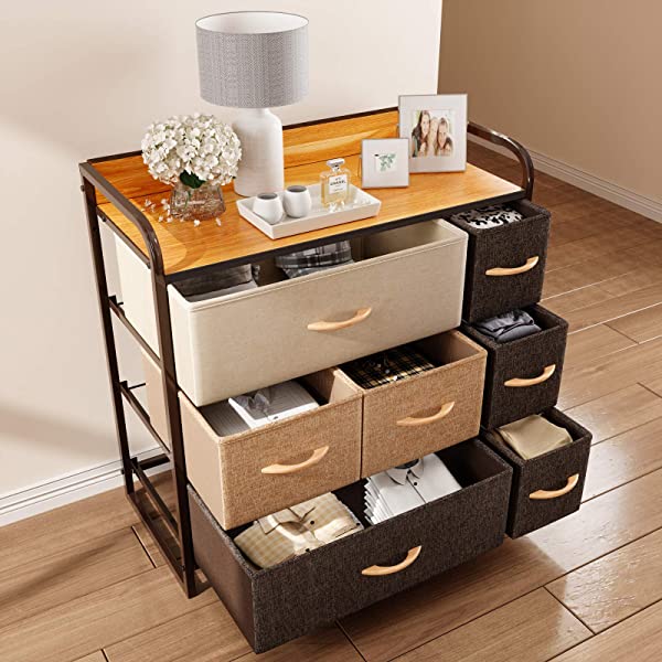 CubiCubi Dresser Organizer with 7 Drawer, Furniture Storage Tower Unit for Bedroom Hallway Entryway Closets, Dresser Clothes Storage with Sturdy Steel Frame Wood Top, Chocolate
