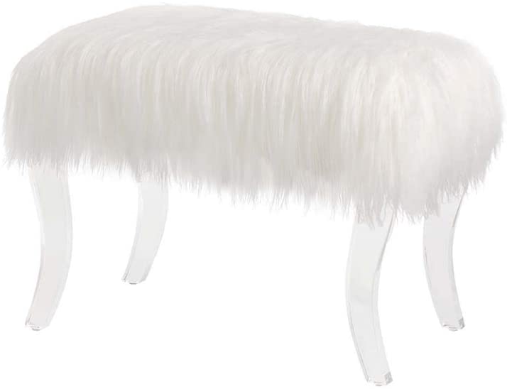 Glitzhome modern style white faux fur footrest stool vanity stool stool with acrylic legs decorative bench, suitable for bedroom