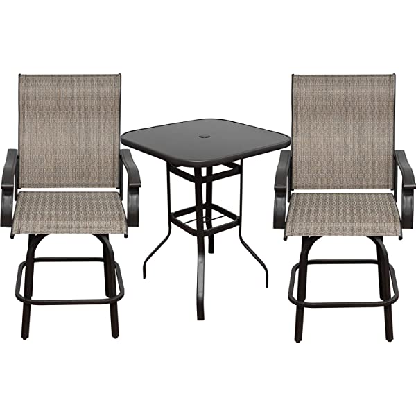 Will-Mall Patio Furniture Swivel Bar Chairs Set of 2, Outdoor High Bistro Stools, Textilene Fabric Bar Height Patio Chairs, for Lawn, Backyard and Garden (2 Bar Chairs)
