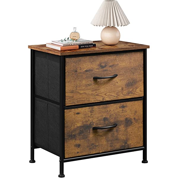 WLIVE Nightstand with 2 Fabric Drawers, Bedside Furniture & End Table Dresser for Bedroom, Living Room, Steel Frame, Wood Top, Easy Pull Handle Charcoal Gray