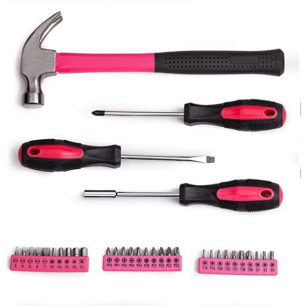 CARTMAN 148Piece Tool Set General Household Hand Tool Kit with Plastic Toolbox Storage Case Socket and Socket Wrench Sets Red