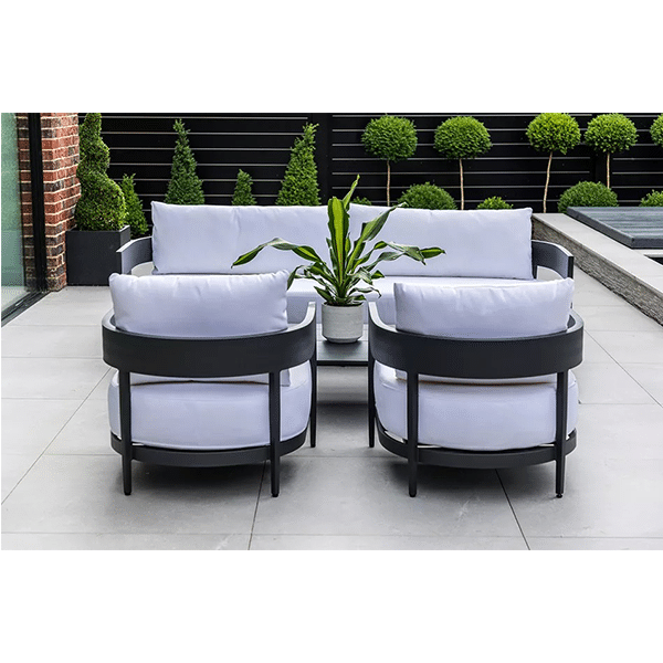 Garden Furniture in Aluminium in Anthracite Grey - 4 pcs (1 Sofa 2 chairs & 1 table) Moon Sofa Set
