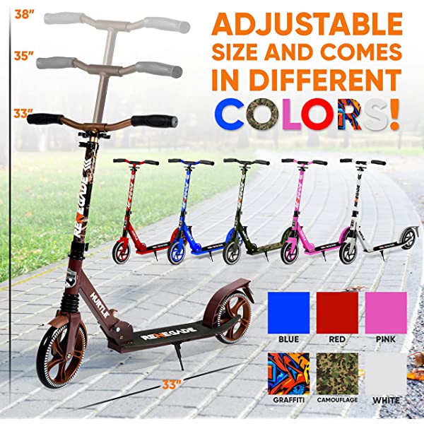 Hurtle Scooter – Scooter for Teenager – Kick Scooter – 2 Wheel Scooter with Adjustable T-Bar Handlebar – Folding Adult Kick Scooter with Alloy Anti-Slip Deck Pink