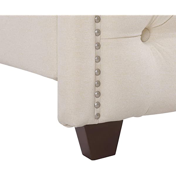 Jennifer Taylor Home Marcella Collection Queen Wingback Tufted Hand-Applied Nail Heads Upholstered Bed, Antique White Antique White Queen