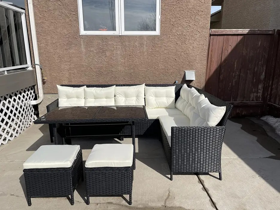 7 Piece Rattan Outdoor Patio Furniture Set Sofa Table Set Wicker