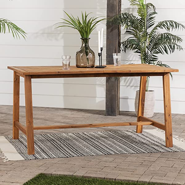 Walker Edison 5 Person Outdoor Wood Chevron Patio Furniture Dining Set Table Chairs Bench All Weather Backyard Conversation Garden Poolside Balcony, 4 Piece, Brown Brown 4 Piece Dining Set