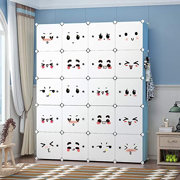 YOZO Cube Storage Organzier Portable Closet Wardrobe Bedroom Dresser (71x14x71 inches) Portable Closet Cube Shelf Armoire Pantry Cabinet, 25 Cubes, Blue 25Cubes Blue