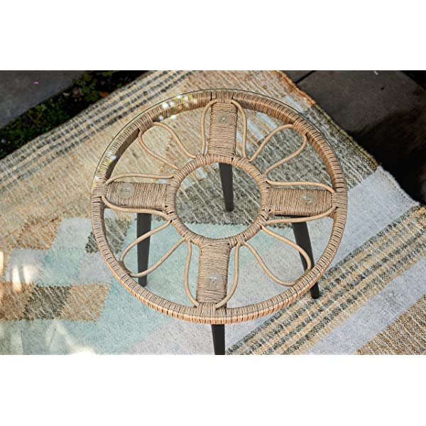 Quality Outdoor Living 65-YZ03HM Hermosa 3 Piece Chat Set, Tan Wicker + Linen Cushions 3-Piece Chat Set (Linen Cushions)