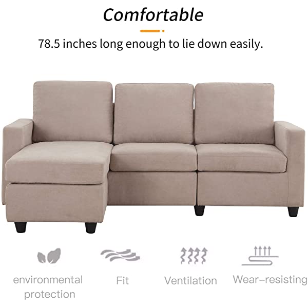 HONBAY Convertible Sectional Sofa Couch, L-Shaped Couch with Modern Linen Fabric for Small Space Dark Grey