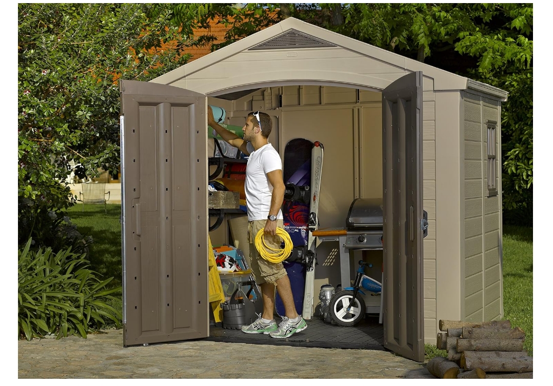 Keter Factor 8 x 6 ft Outdoor Storage Shed, Beige/Brown
