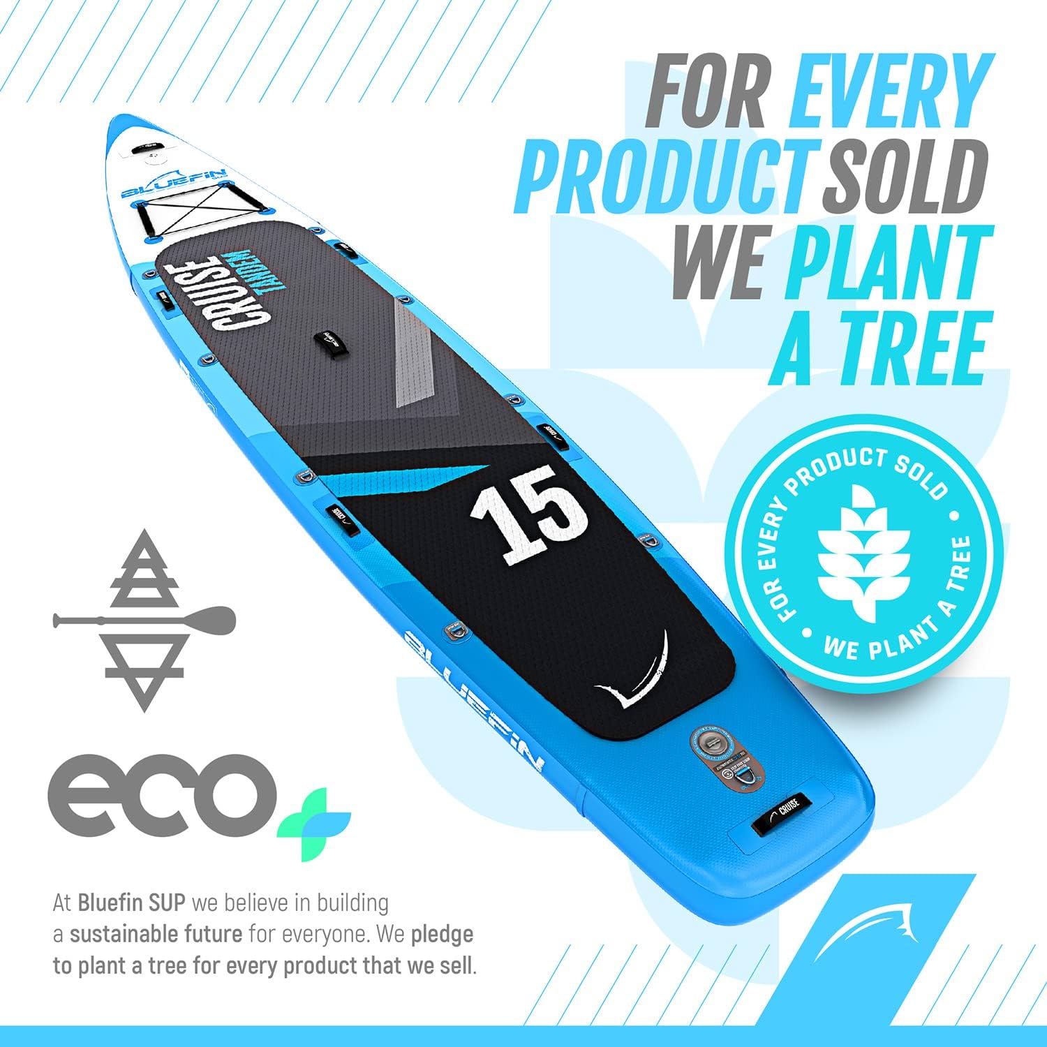 Bluefin Cruise SUP Inflatable Stand Up Paddle Board | Premium Paddleboard Accessories | Multiple sizes: Kids, 9'8, 10'4, 10’8, 12’, 15'