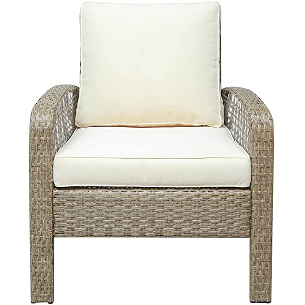 4 Pieces Outdoor Patio Furniture Set Wicker Rattan Cushioned Sectional Sofa Sets with Armchairs and Tempered Glass Table with Storage Shelf (Gray) Grey