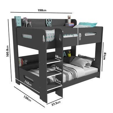 【Furniture】Dark Grey Bunk Bed with Storage Shelves - Ladder Can Be Fitted Either Side