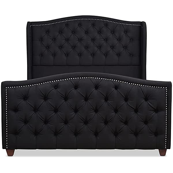 Jennifer Taylor Home Marcella Collection Queen Wingback Tufted Hand-Applied Nail Heads Upholstered Bed, Antique White Antique White Queen