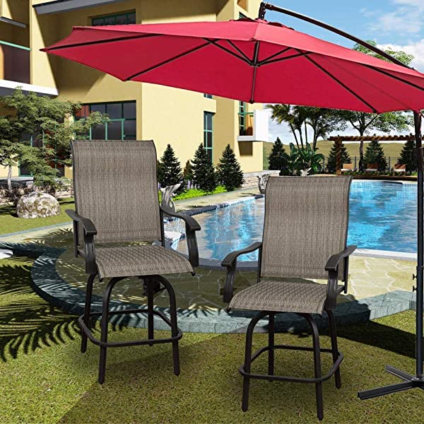 Will-Mall Patio Furniture Swivel Bar Chairs Set of 2, Outdoor High Bistro Stools, Textilene Fabric Bar Height Patio Chairs, for Lawn, Backyard and Garden (2 Bar Chairs)