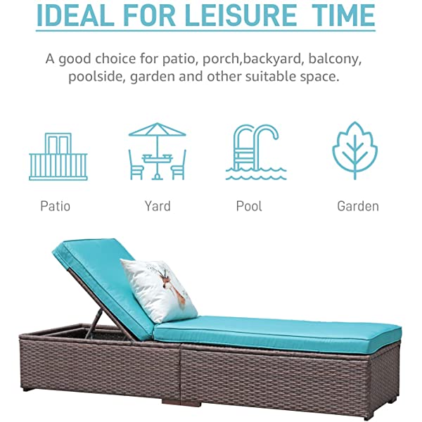 Patiorama Patio Chaise Lounge Chair, Sun Lounger, Outdoor Pool Beach Brown PE Rattan Wicker Reclining Chair W/Adjustable Backrest and Removable Cushion (Beige), Set of 2 2 Brown