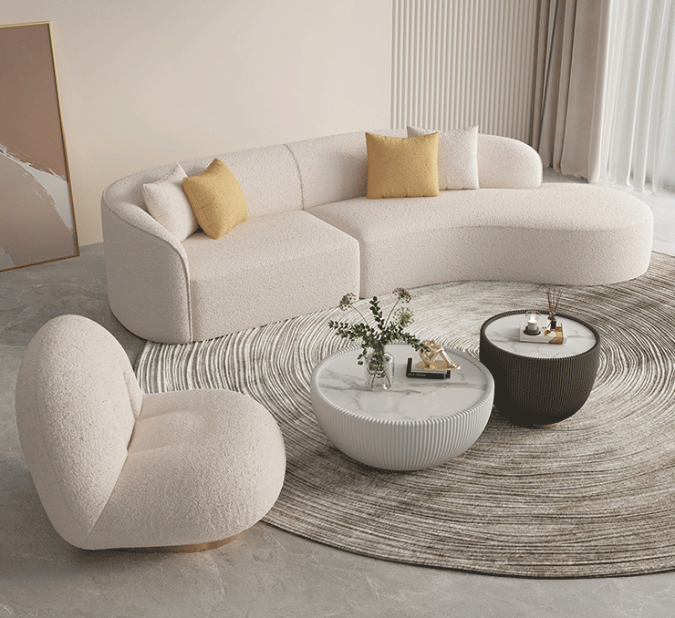 Nordic modern light luxury style designer beauty salon creative arc shaped special-shaped Italian minimalist living room fabric sofa