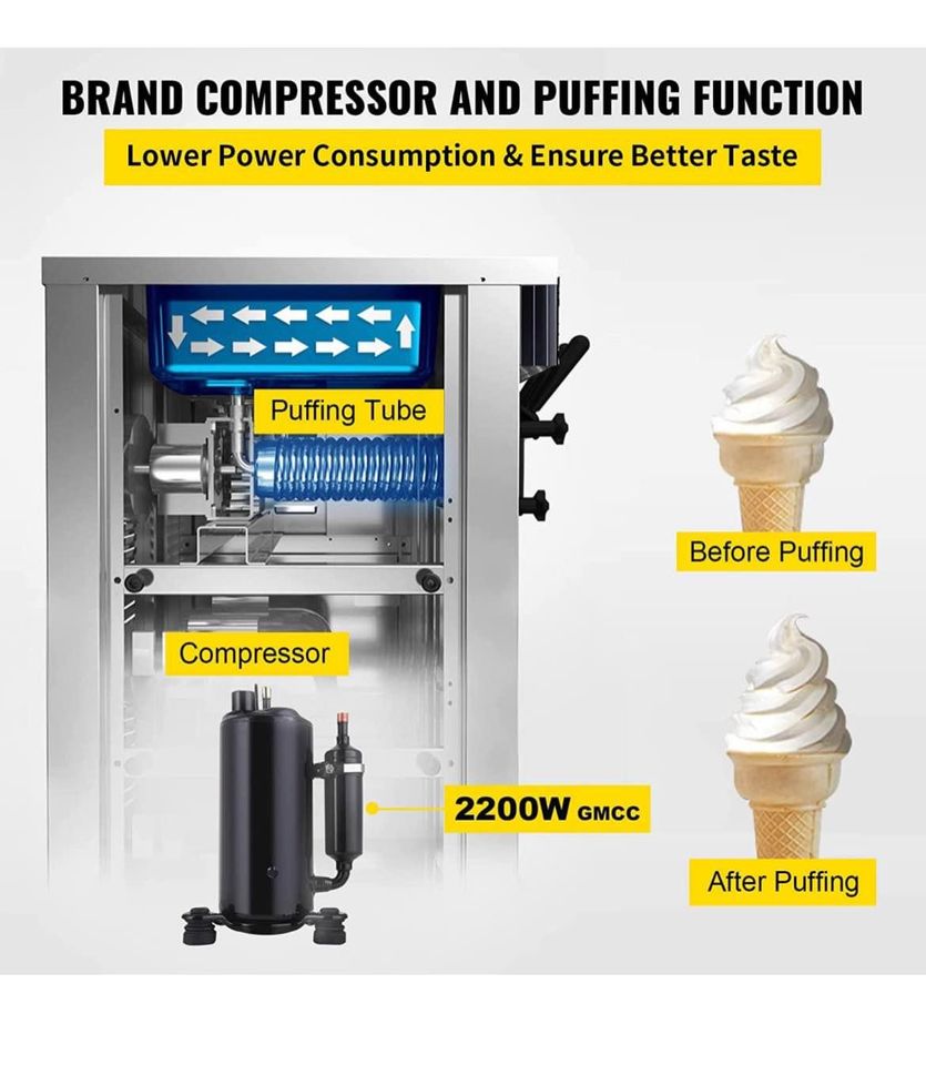 VEVOR Soft Ice Cream Machine 2200W Commercial Vertical Soft Ice Cream Maker Machine