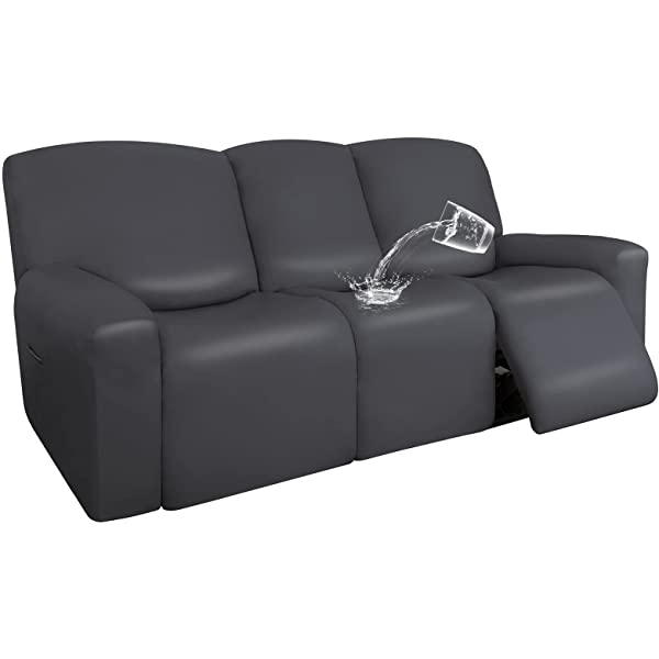 Easy-Going PU Leather Recliner Sofa Slipcovers, Waterproof Stretch Sofa Covers, 8 Pieces Stretch Furniture Protector, Elastic Strap Shield Pets Kids Children Cats Dogs Beige