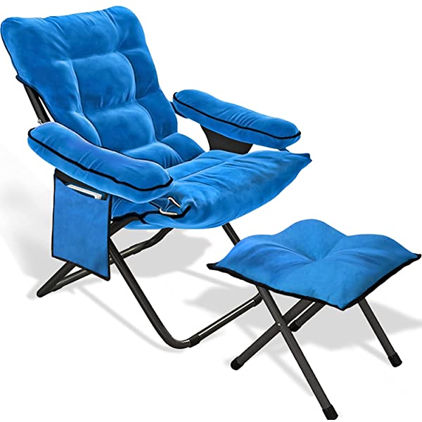 VOJUEAR Modern Accent Fabric Lazy Chair with Ottoman, Upholstered Lounge Reclining Armchair with Side Pocket for Adults or Kids,Upholstered Lounge Leisure Armrest Sofa Chair (CharcoalGrey)