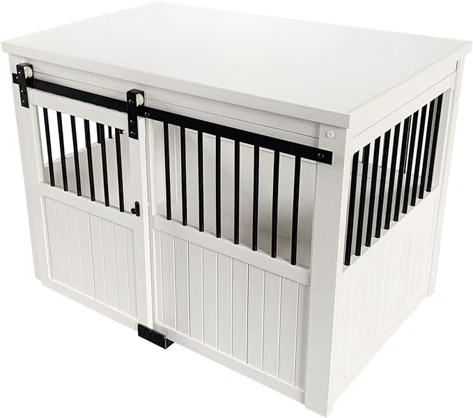 New Age Pet ECOFLEX Homestead Sliding Barn Door Furniture Style Dog Crate - Antique White, Extra