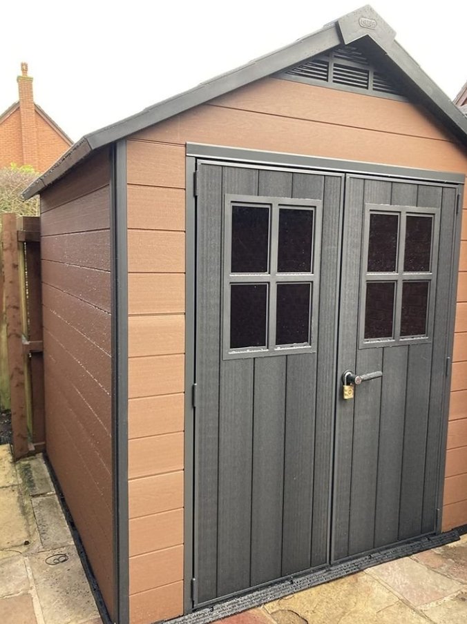 Keter Newton plastic garden storage shed, brown, 2.2 x 2.13 m