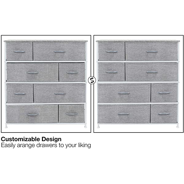 Sorbus Dresser with 8 Drawers - Furniture Storage Chest Tower Unit for Bedroom, Hallway, Closet, Office Organization - Steel Frame, Wood Top, Easy Pull Fabric Bins (White)