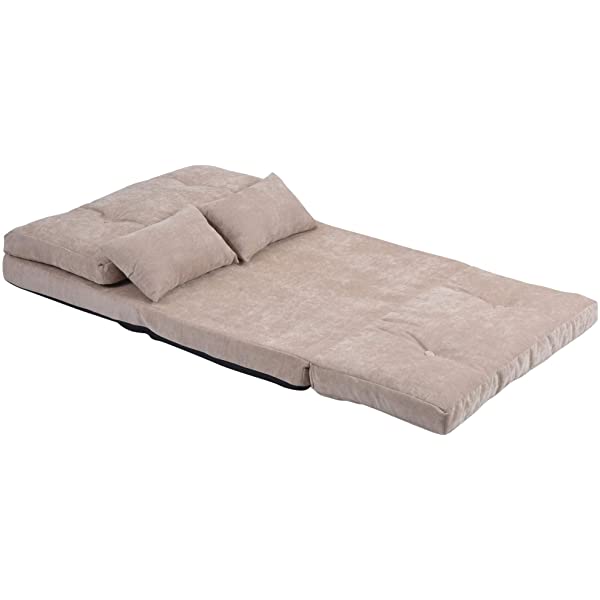 Harper&Bright Designs Folding Lazy Sofa Floor Chaise Lounge Chair Futon with Back Support, Beige