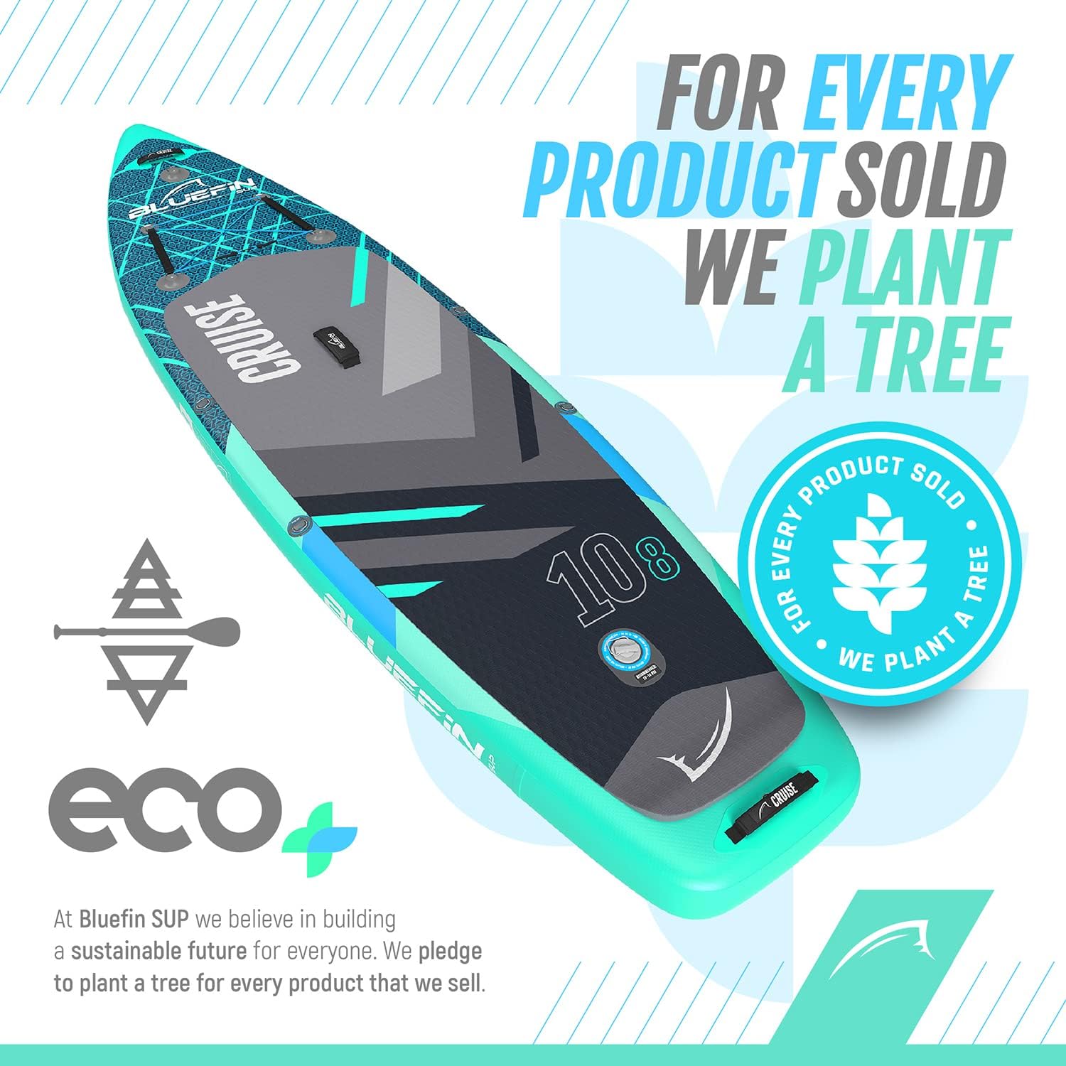 Bluefin Cruise SUP Inflatable Stand Up Paddle Board | Premium Paddleboard Accessories | Multiple sizes: Kids, 9'8, 10'4, 10’8, 12’, 15'