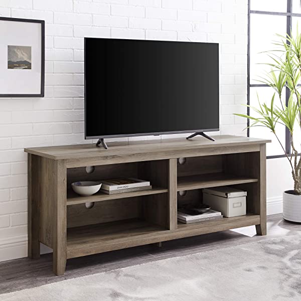 Walker Edison Wren Classic 4 Cubby TV Stand for TVs up to 65 Inches, 58 Inch, Black Black 58 InchTV Stand