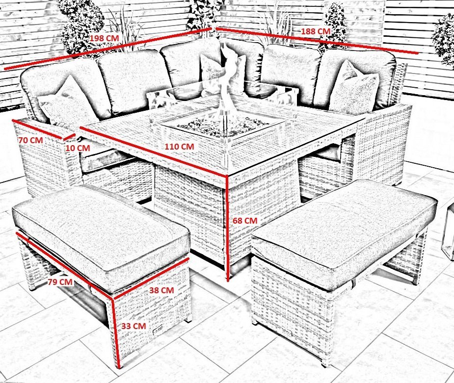 Chimes - Stone Grey Milan Deluxe Corner Dining Set With Firepit Table