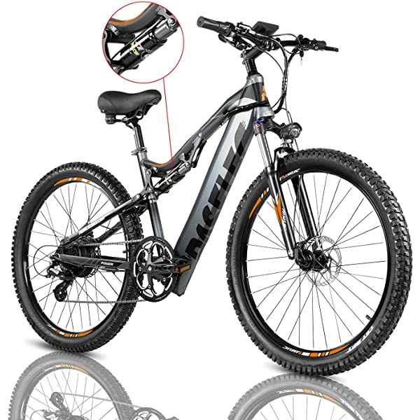 Electric Mountain Bikes for Adults 27.5'' Electric Bicycle, Hydraulic Brakes, 500W Ebike with13ah Removable Lithium Battery Moped Cycle, Full Suspension E-MTB, Professional 9-Speed Gears GREY
