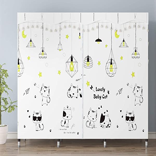 UDEAR Portable Canvas Wardrobes Closet Clothes Storage Shelves Storage 25mm White