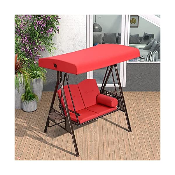 PURPLE LEAF 3-Seat Deluxe Outdoor Patio Porch Swing with Weather Resistant Steel Frame, Adjustable Tilt Canopy, Cushions and Pillow Included, Beige 74.4