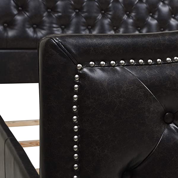 Jennifer Taylor Home Marcella Collection Queen Wingback Tufted Hand-Applied Nail Heads Upholstered Bed, Antique White Antique White Queen