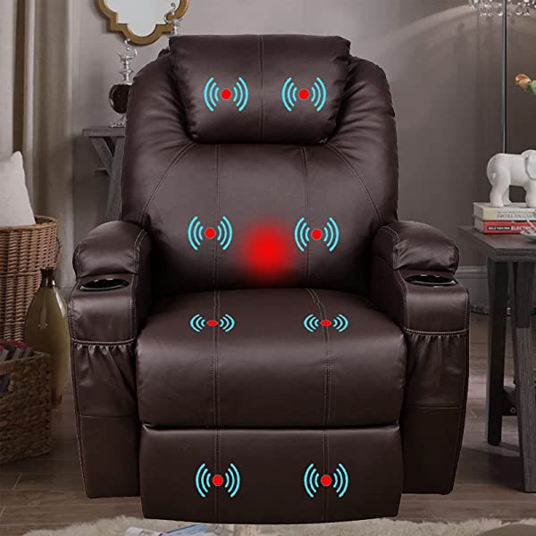 JOVNO Power Lift Recliner Chair Single Living Room Sofa with Massage,Home Theater Seating with Heat and Vibration Sofa Back and Detachable Armrest (Brown)