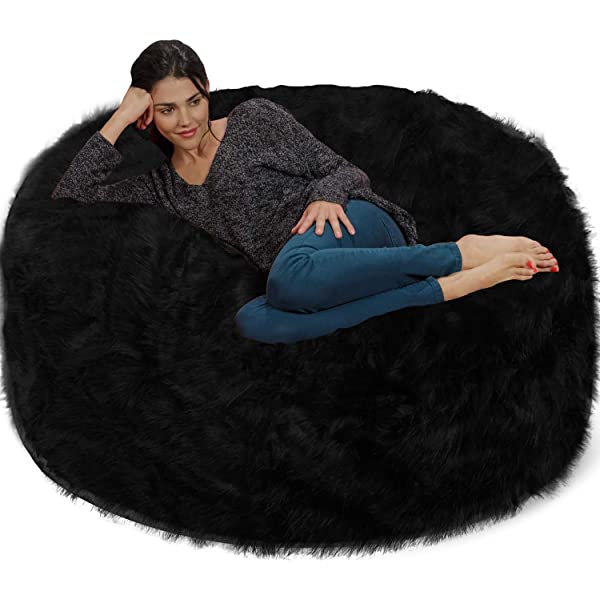 Chill Sack Bean Bag Chair: Giant 5' Memory Foam Furniture Bean Bag - Big Sofa with Soft Micro Fiber Cover - Navy Microsuede - Navy