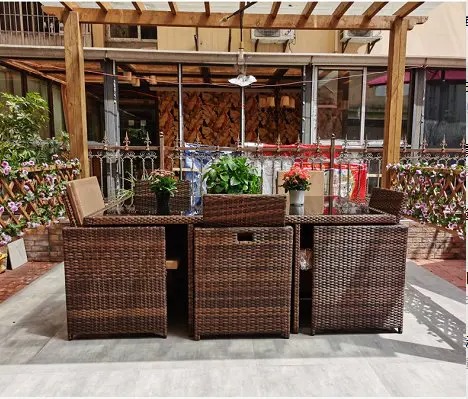 【Furniture】Outsunny Outdoor 11 Piece Rattan Garden Furniture Patio Dining Table Set