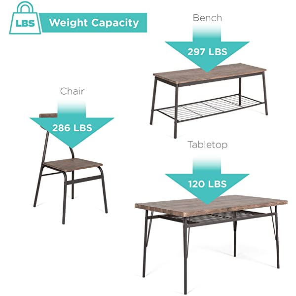Best Choice Products 6-Piece 55in Wooden Modern Dining Set for Home, Kitchen, Dining Room w/Storage Racks, Rectangular Table, Bench, 4 Chairs, Steel Frame - Brown
