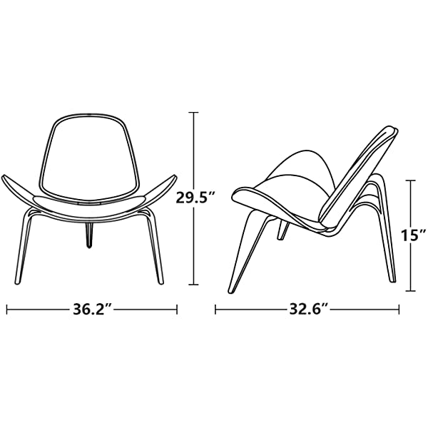 Rimdoc Three-Legged Shell Chair Mid Century Modern Lounge Chair with Black Leather Molded Plywood Accent Chair Reading Side Chair for Bedroom, Study, Office, Living Room (Black Walnut Wood)