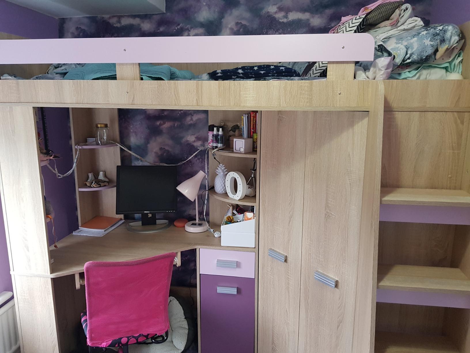 【Furniture】High Sleeper/Bunk Bed - All In 1 Right or Left Hand-side Stairs - Kids/Children Furniture Set