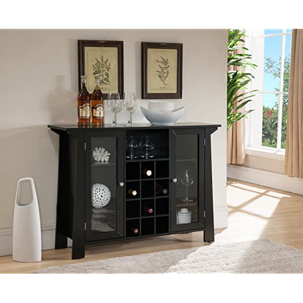 Kings Brand Furniture Matanuska Wood Buffet Bar Cabinet with Wine Storage, Black